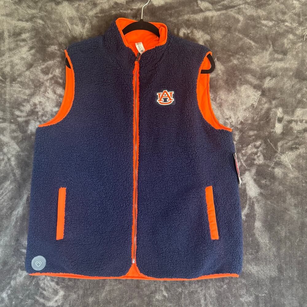 NWT Auburn University Colosseum Sherpa Reversible Vest With Embroidered Tiger